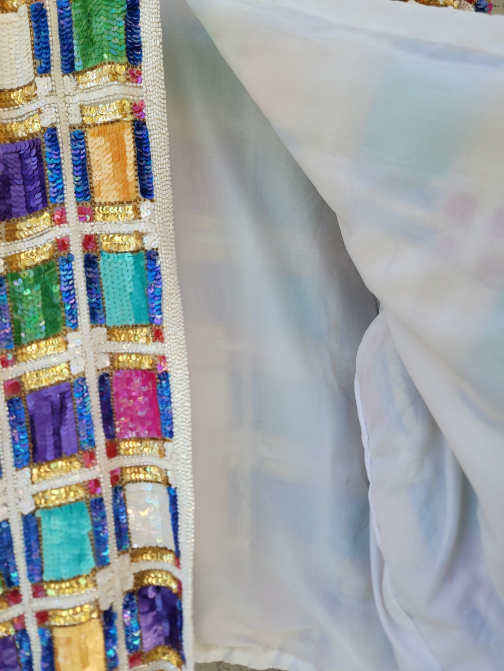 Vintage 80s Laurence Kazar 3X Silk Multicolor Sequin Beaded Jacket Dolly chic - Picture 6 of 15